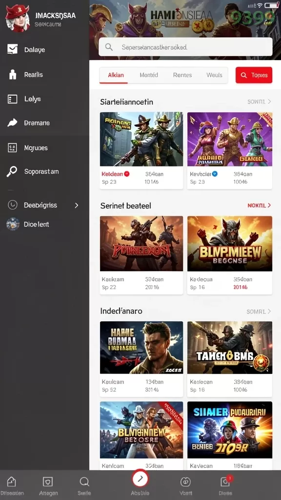 Cuplikan layar DAN777 — menu navigasi